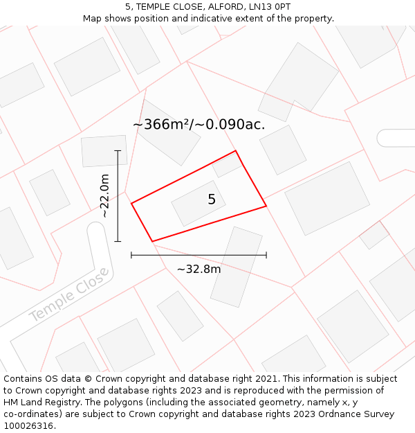 5, TEMPLE CLOSE, ALFORD, LN13 0PT: Plot and title map