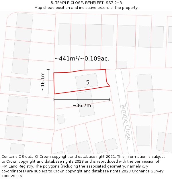 5, TEMPLE CLOSE, BENFLEET, SS7 2HR: Plot and title map