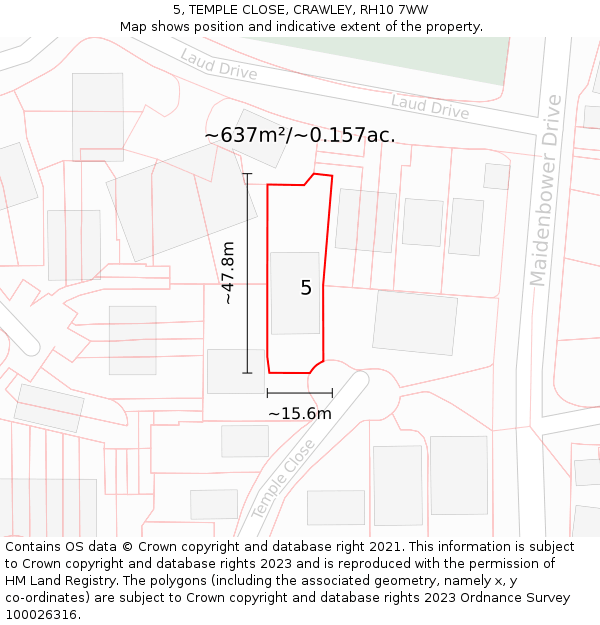 5, TEMPLE CLOSE, CRAWLEY, RH10 7WW: Plot and title map