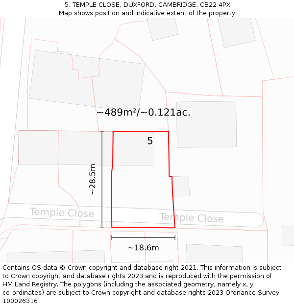 5, TEMPLE CLOSE, DUXFORD, CAMBRIDGE, CB22 4PX: Plot and title map