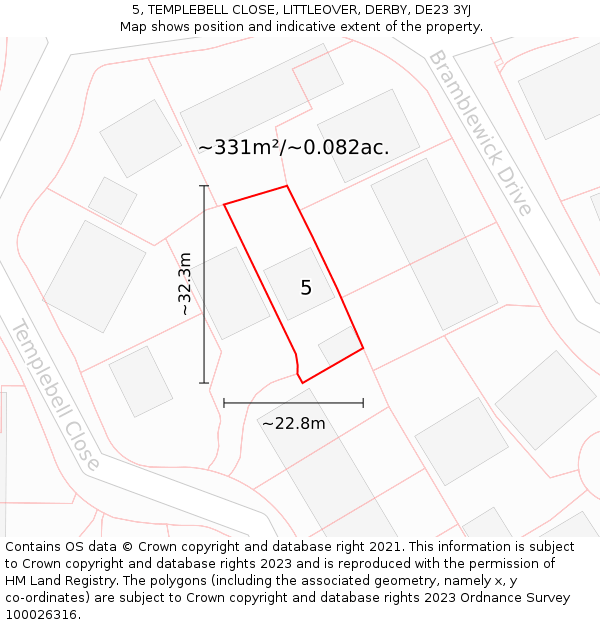 5, TEMPLEBELL CLOSE, LITTLEOVER, DERBY, DE23 3YJ: Plot and title map