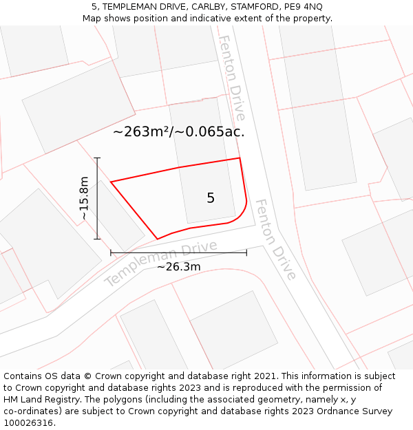 5, TEMPLEMAN DRIVE, CARLBY, STAMFORD, PE9 4NQ: Plot and title map