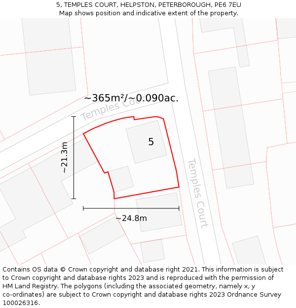 5, TEMPLES COURT, HELPSTON, PETERBOROUGH, PE6 7EU: Plot and title map