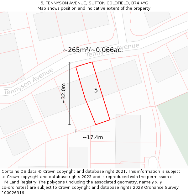 5, TENNYSON AVENUE, SUTTON COLDFIELD, B74 4YG: Plot and title map