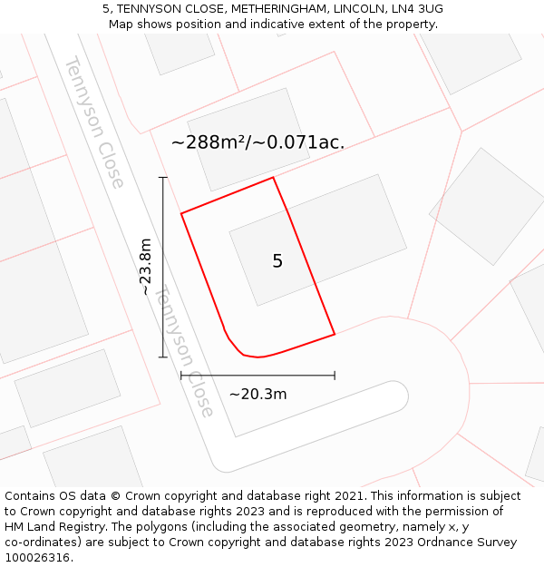 5, TENNYSON CLOSE, METHERINGHAM, LINCOLN, LN4 3UG: Plot and title map