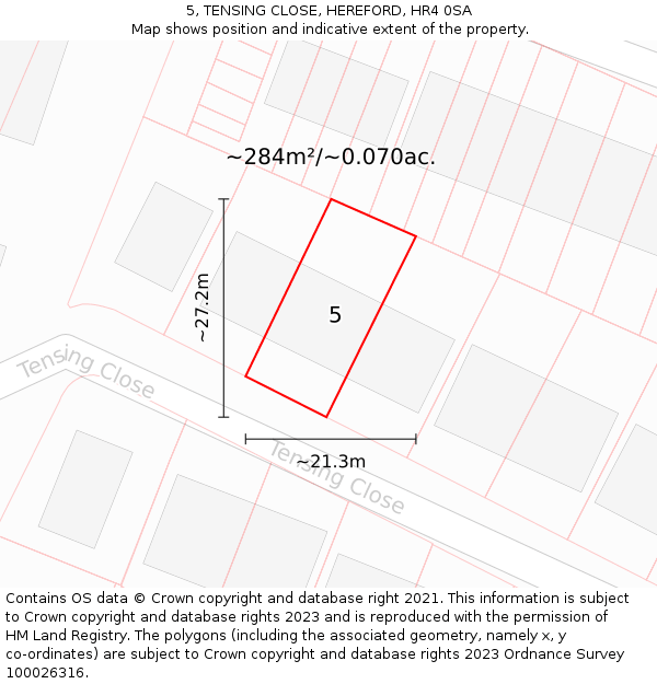 5, TENSING CLOSE, HEREFORD, HR4 0SA: Plot and title map