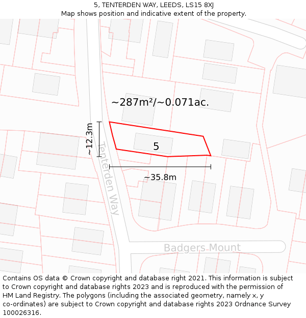 5, TENTERDEN WAY, LEEDS, LS15 8XJ: Plot and title map