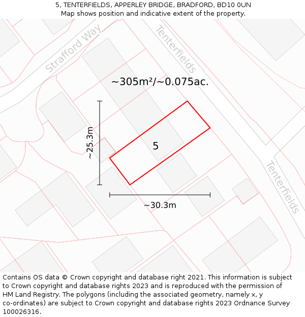 5, TENTERFIELDS, APPERLEY BRIDGE, BRADFORD, BD10 0UN: Plot and title map