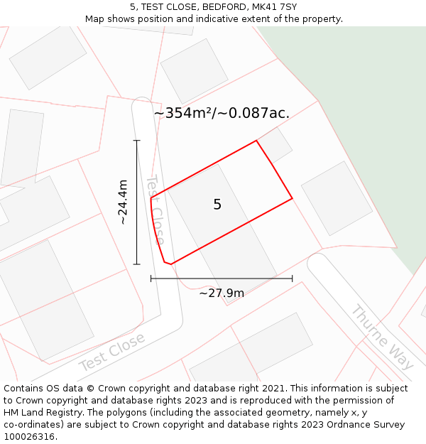 5, TEST CLOSE, BEDFORD, MK41 7SY: Plot and title map