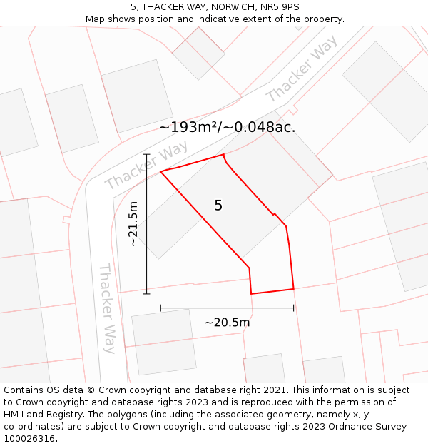 5, THACKER WAY, NORWICH, NR5 9PS: Plot and title map