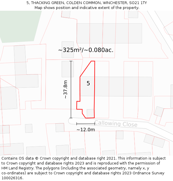 5, THACKING GREEN, COLDEN COMMON, WINCHESTER, SO21 1TY: Plot and title map