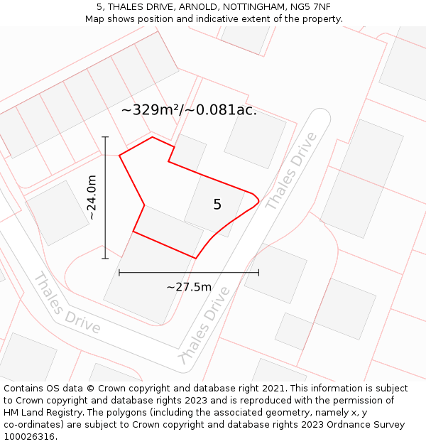 5, THALES DRIVE, ARNOLD, NOTTINGHAM, NG5 7NF: Plot and title map
