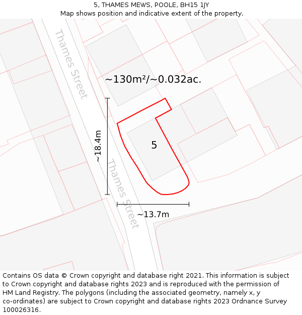 5, THAMES MEWS, POOLE, BH15 1JY: Plot and title map