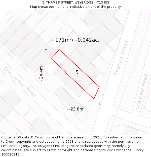 5, THAMES STREET, WEYBRIDGE, KT13 8JG: Plot and title map