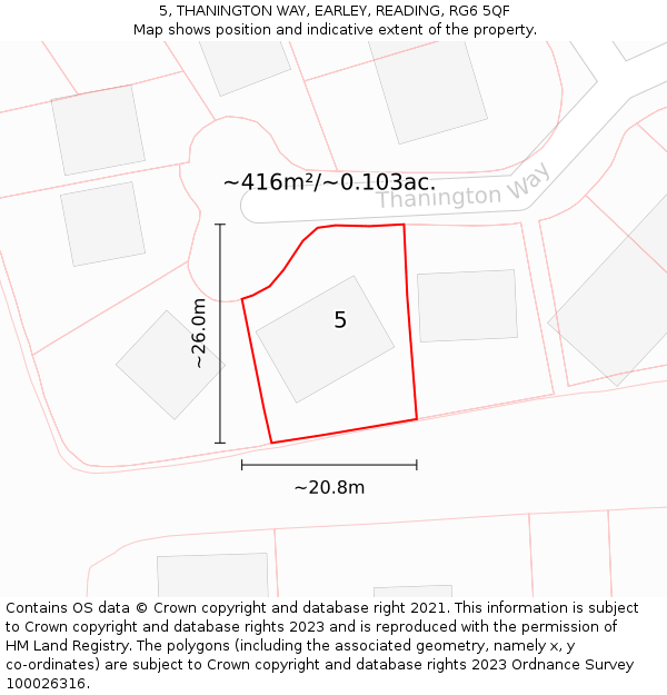 5, THANINGTON WAY, EARLEY, READING, RG6 5QF: Plot and title map