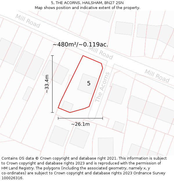 5, THE ACORNS, HAILSHAM, BN27 2SN: Plot and title map