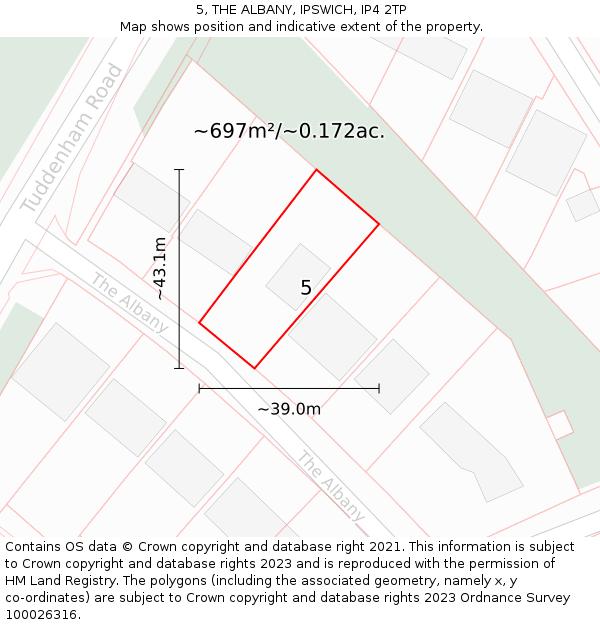 5, THE ALBANY, IPSWICH, IP4 2TP: Plot and title map