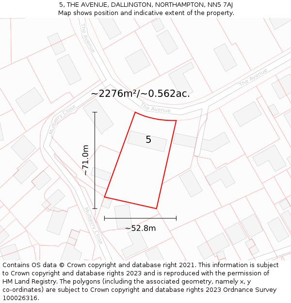 5, THE AVENUE, DALLINGTON, NORTHAMPTON, NN5 7AJ: Plot and title map