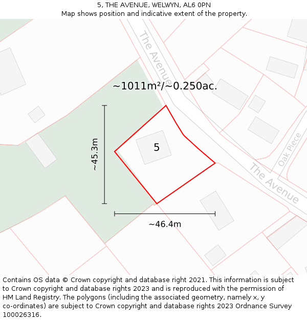 5, THE AVENUE, WELWYN, AL6 0PN: Plot and title map