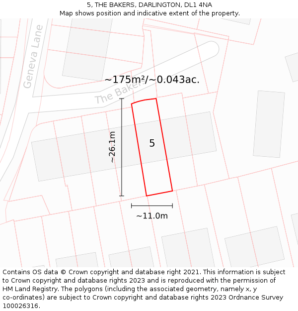 5, THE BAKERS, DARLINGTON, DL1 4NA: Plot and title map