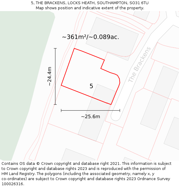 5, THE BRACKENS, LOCKS HEATH, SOUTHAMPTON, SO31 6TU: Plot and title map
