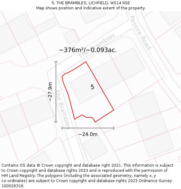 5, THE BRAMBLES, LICHFIELD, WS14 9SE: Plot and title map