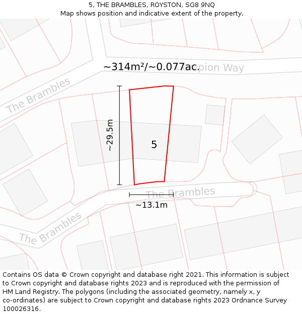 5, THE BRAMBLES, ROYSTON, SG8 9NQ: Plot and title map