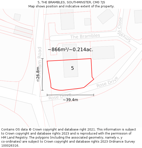 5, THE BRAMBLES, SOUTHMINSTER, CM0 7JS: Plot and title map