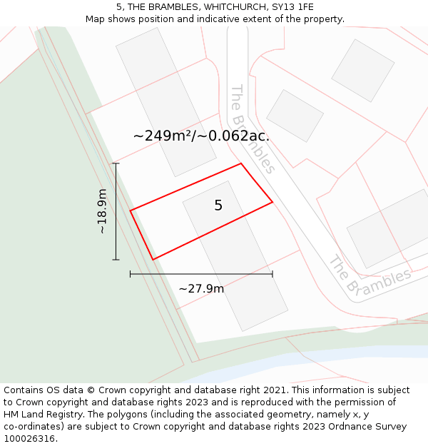 5, THE BRAMBLES, WHITCHURCH, SY13 1FE: Plot and title map