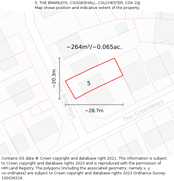 5, THE BRAMLEYS, COGGESHALL, COLCHESTER, CO6 1QJ: Plot and title map