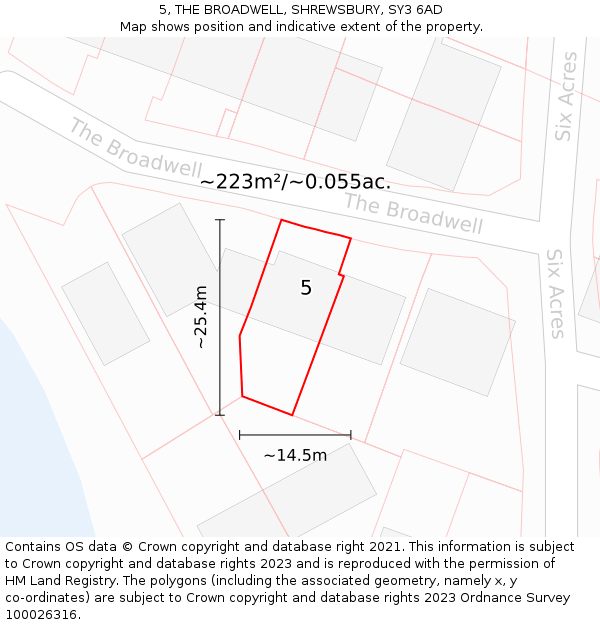 5, THE BROADWELL, SHREWSBURY, SY3 6AD: Plot and title map