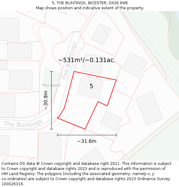 5, THE BUNTINGS, BICESTER, OX26 6WE: Plot and title map