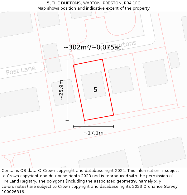 5, THE BURTONS, WARTON, PRESTON, PR4 1FG: Plot and title map
