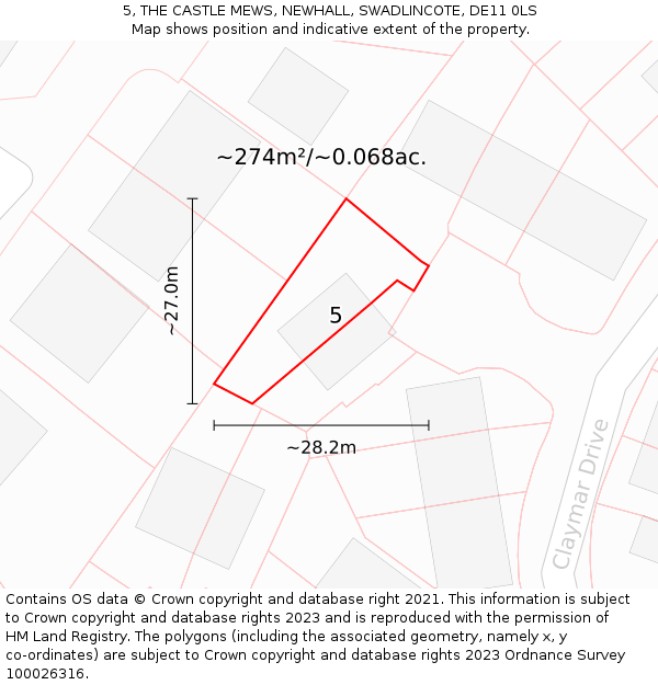 5, THE CASTLE MEWS, NEWHALL, SWADLINCOTE, DE11 0LS: Plot and title map