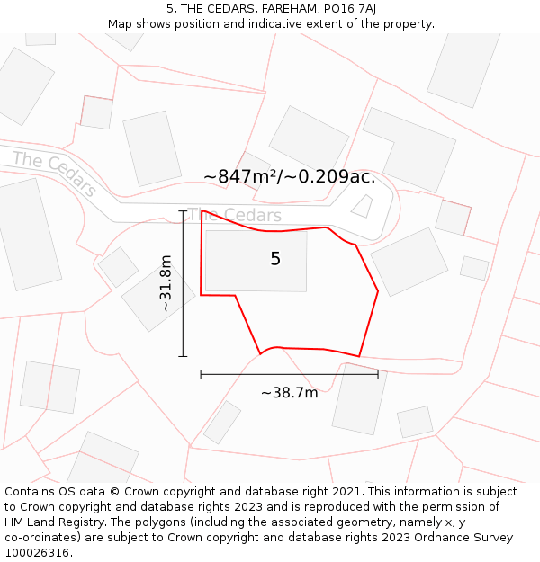 5, THE CEDARS, FAREHAM, PO16 7AJ: Plot and title map