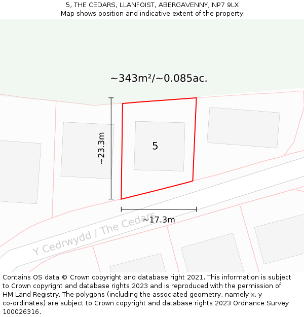 5, THE CEDARS, LLANFOIST, ABERGAVENNY, NP7 9LX: Plot and title map