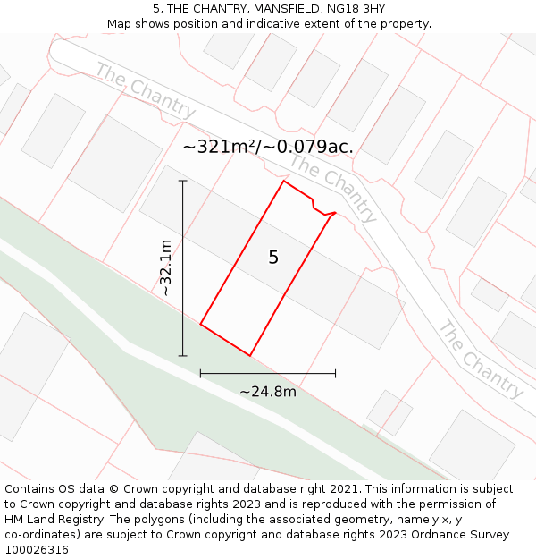 5, THE CHANTRY, MANSFIELD, NG18 3HY: Plot and title map