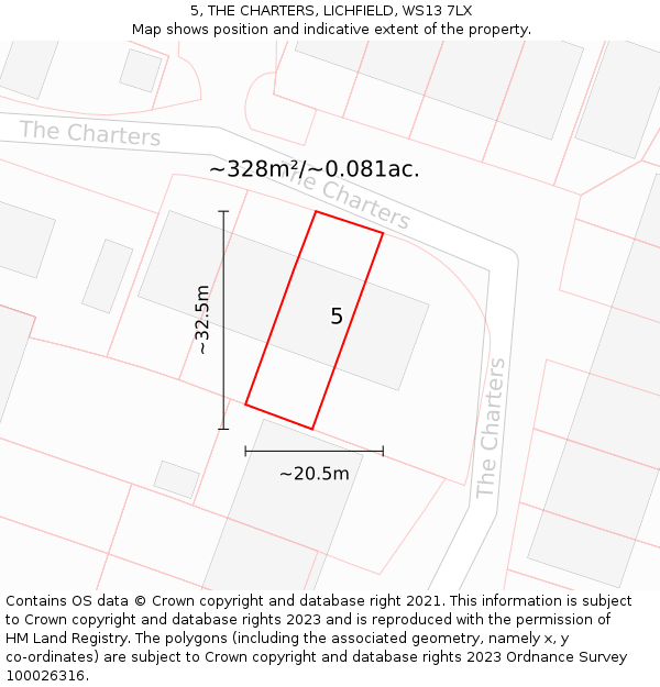 5, THE CHARTERS, LICHFIELD, WS13 7LX: Plot and title map