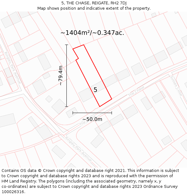 5, THE CHASE, REIGATE, RH2 7DJ: Plot and title map