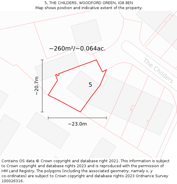 5, THE CHILDERS, WOODFORD GREEN, IG8 8EN: Plot and title map