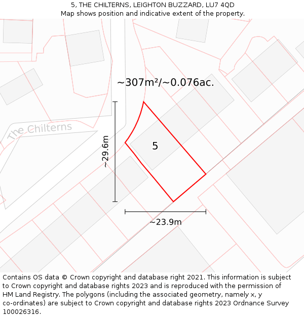 5, THE CHILTERNS, LEIGHTON BUZZARD, LU7 4QD: Plot and title map