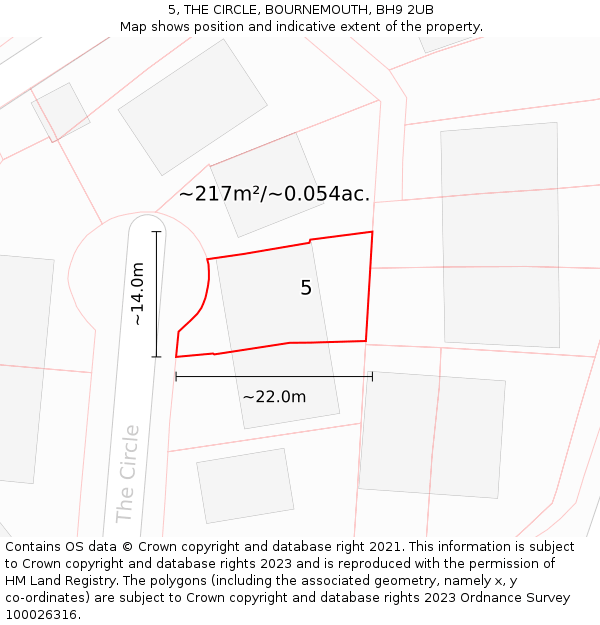 5, THE CIRCLE, BOURNEMOUTH, BH9 2UB: Plot and title map