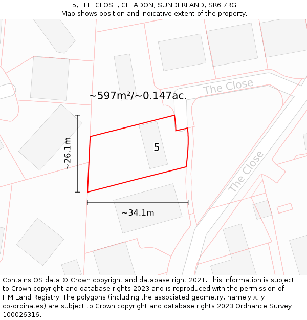 5, THE CLOSE, CLEADON, SUNDERLAND, SR6 7RG: Plot and title map