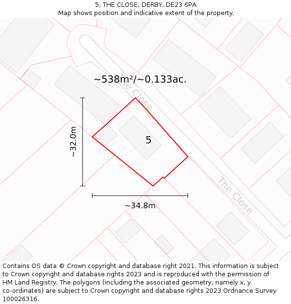 5, THE CLOSE, DERBY, DE23 6PA: Plot and title map