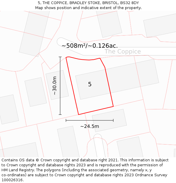 5, THE COPPICE, BRADLEY STOKE, BRISTOL, BS32 8DY: Plot and title map