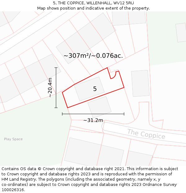 5, THE COPPICE, WILLENHALL, WV12 5RU: Plot and title map