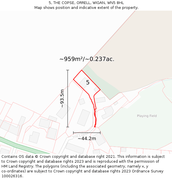 5, THE COPSE, ORRELL, WIGAN, WN5 8HL: Plot and title map