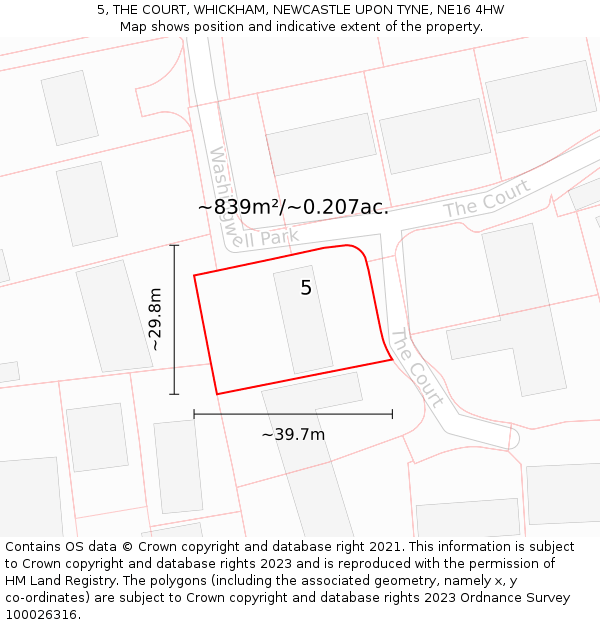 5, THE COURT, WHICKHAM, NEWCASTLE UPON TYNE, NE16 4HW: Plot and title map