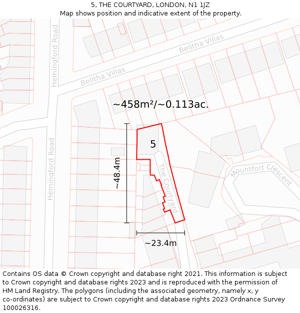 5, THE COURTYARD, LONDON, N1 1JZ: Plot and title map