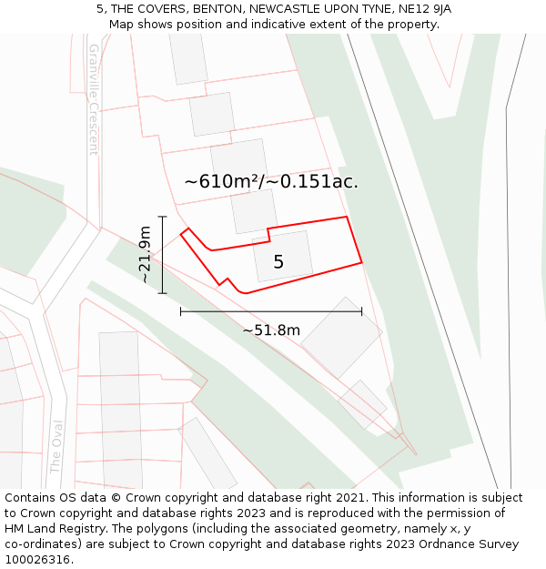 5, THE COVERS, BENTON, NEWCASTLE UPON TYNE, NE12 9JA: Plot and title map